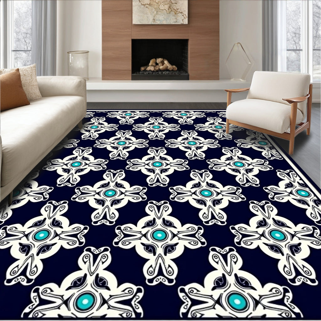 Deep Teal Ivory Medieval Cross Rug