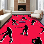 Hockey Player Silhouette Collection Red Rug