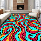 Retro Swirl Red Yellow Aqua Dots Rug