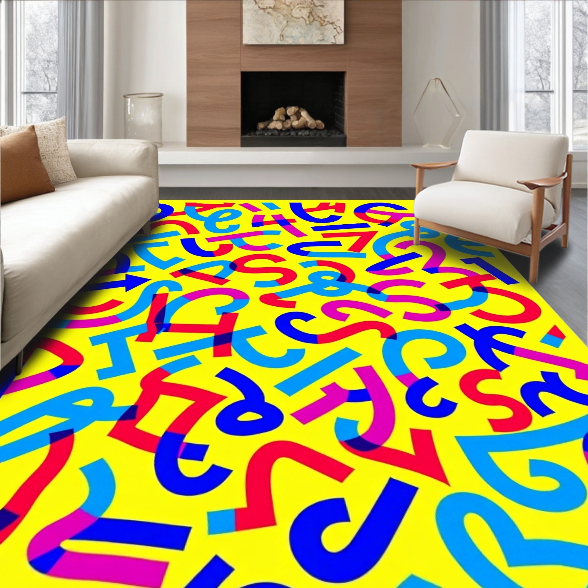 Pop Art Yellow Abstract Shapes Rug