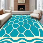 Teal Cream Hexagonal Mosaic Border Rug