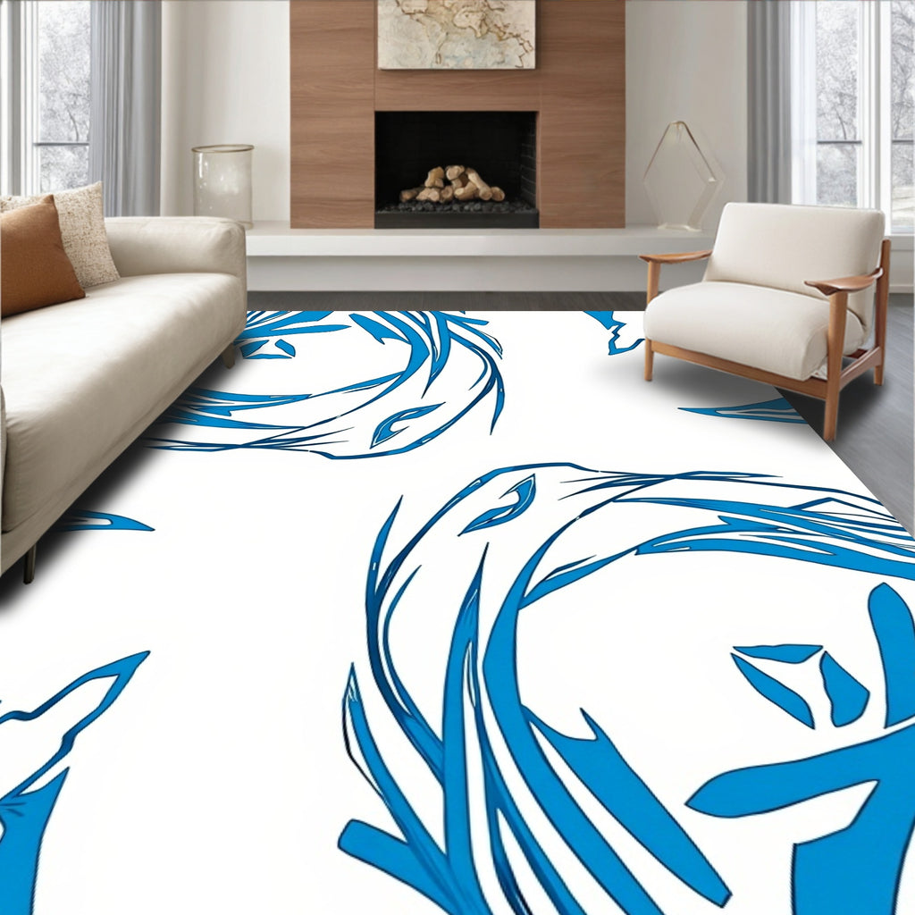 Bold Blue Artistic Swirl Rug