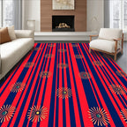 Red Navy Stripe Floral Burst Rug