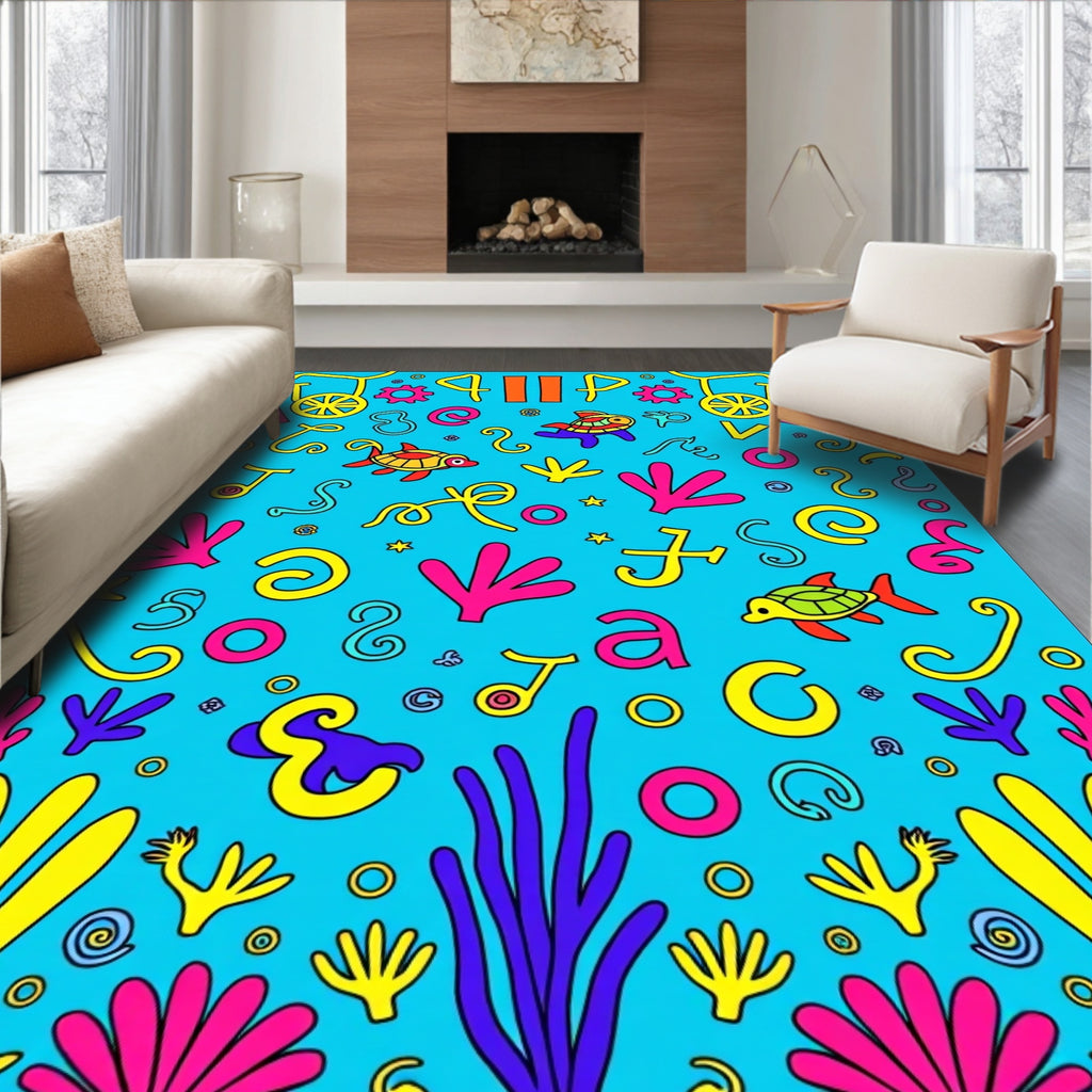 Underwater scene with turtles and flora Rug