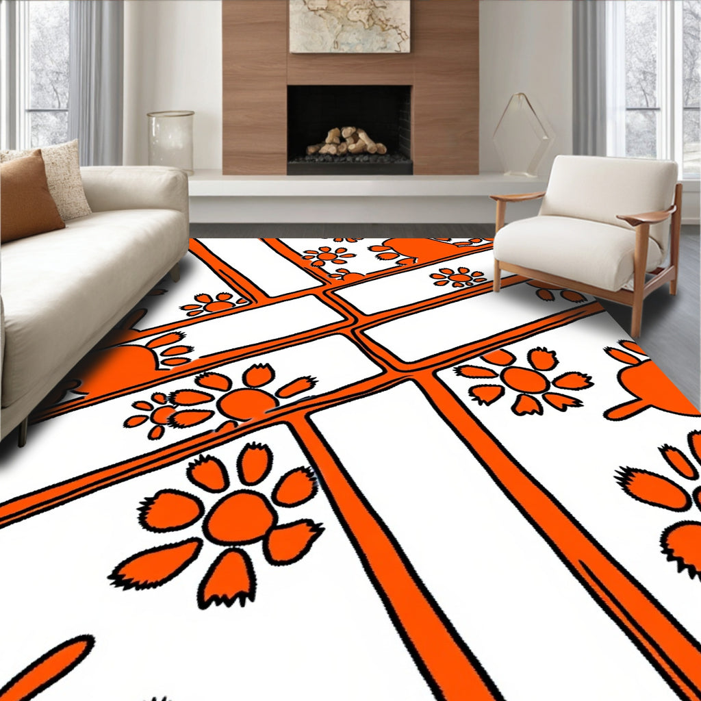 Bold Orange Floral Grid Rug
