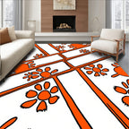 Bold Orange Floral Grid Rug