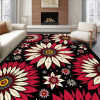 Bold Red Cream Floral Burst Rug