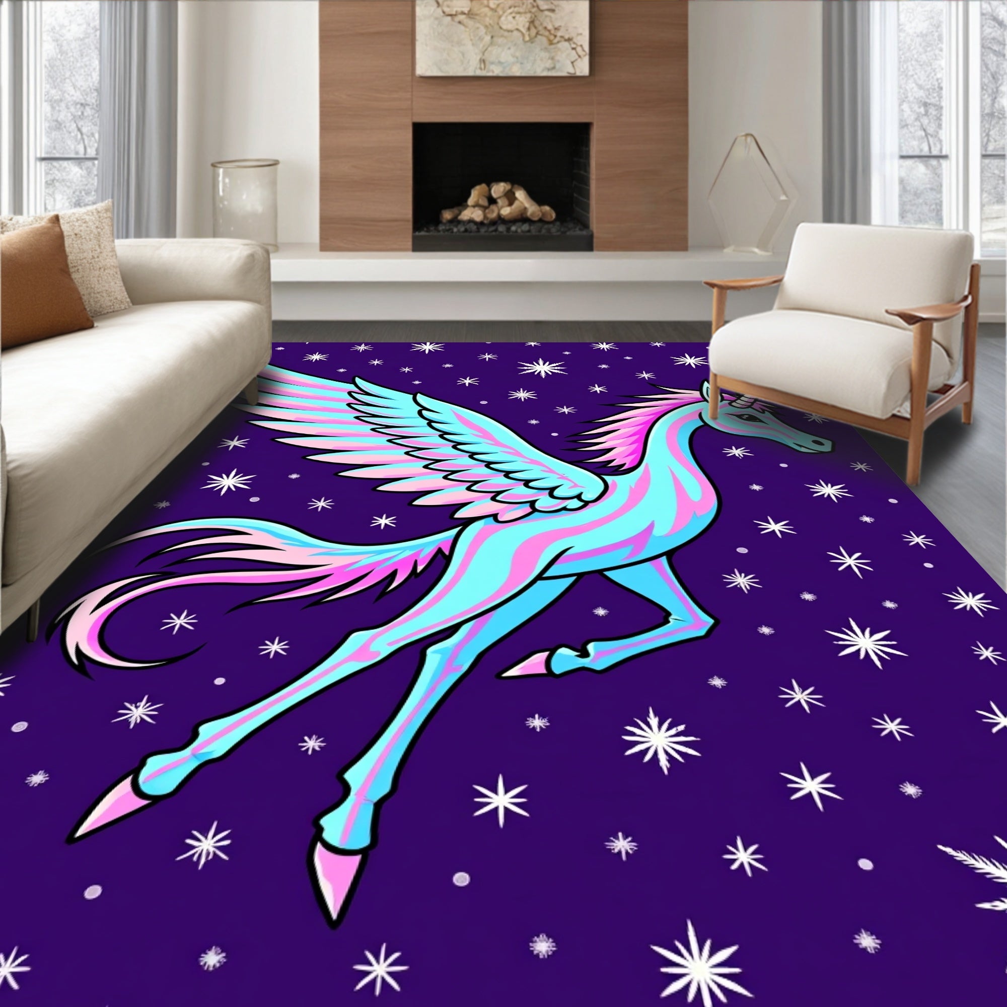 Swirling Pink Blue Winged Celestial Horse Rug