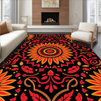 Bold Red Yellow Sunflower Mandala Rug