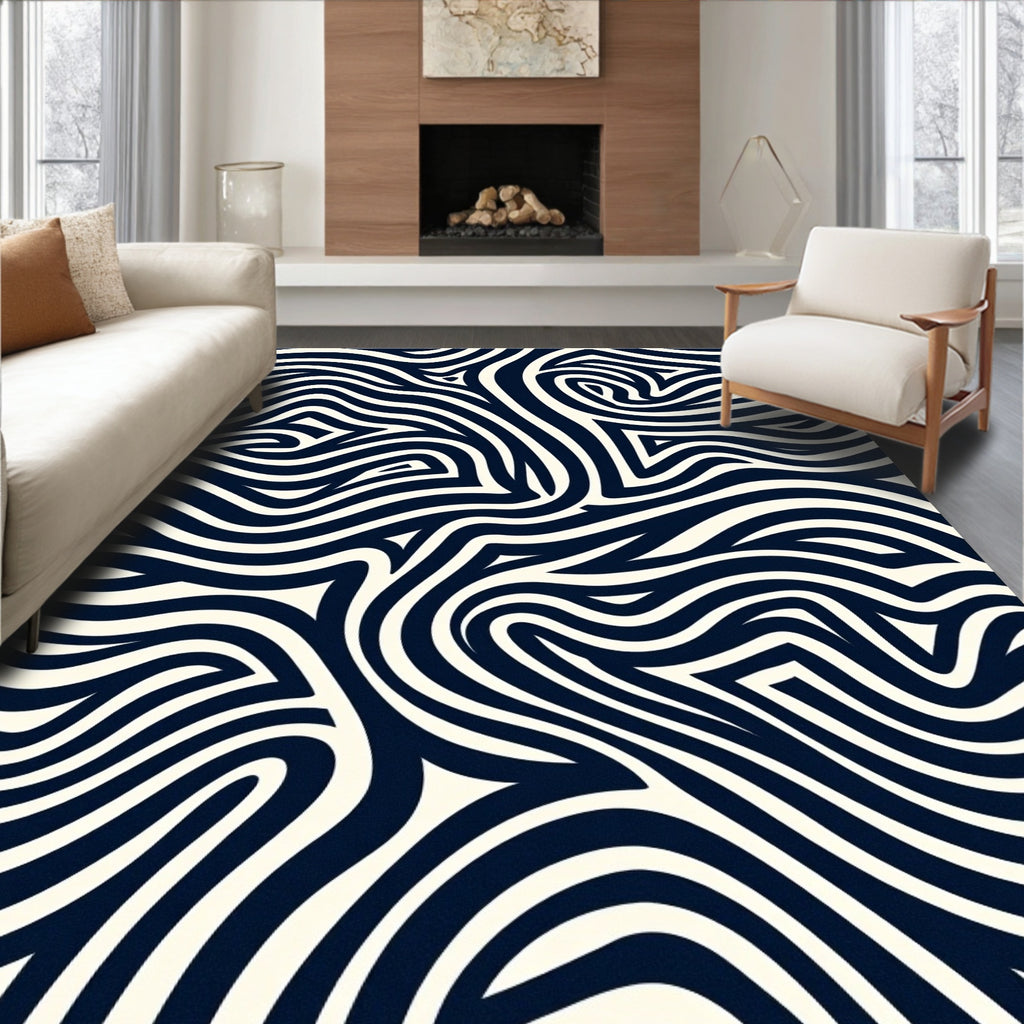 Navy Ivory Organic Swirl Rug