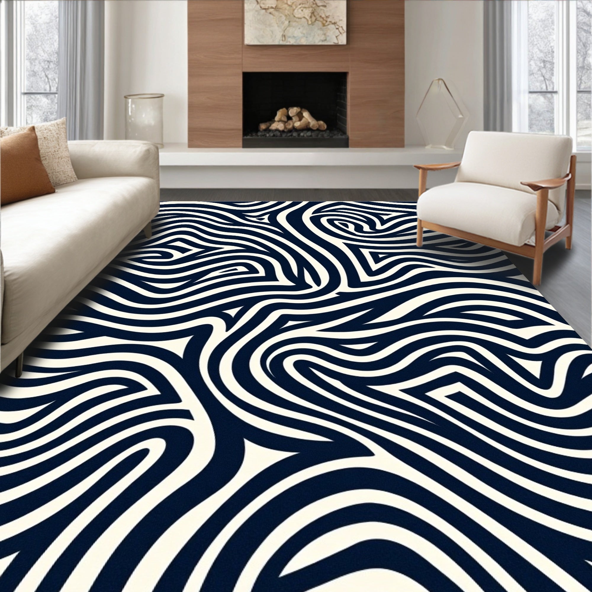 Navy Ivory Organic Swirl Rug