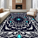Deep Blue White Teal Medallion Rug