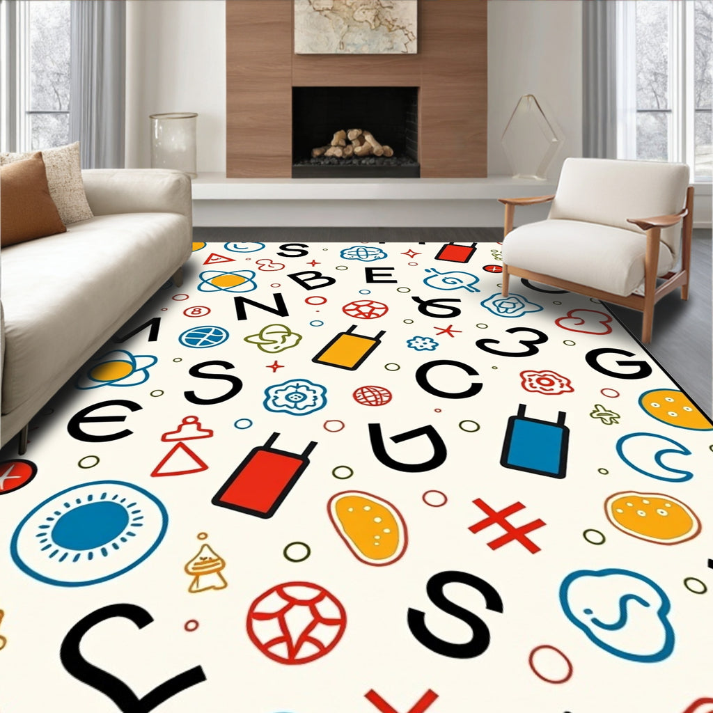 Whimsical Vintage Alphabet Playful Shapes Rug