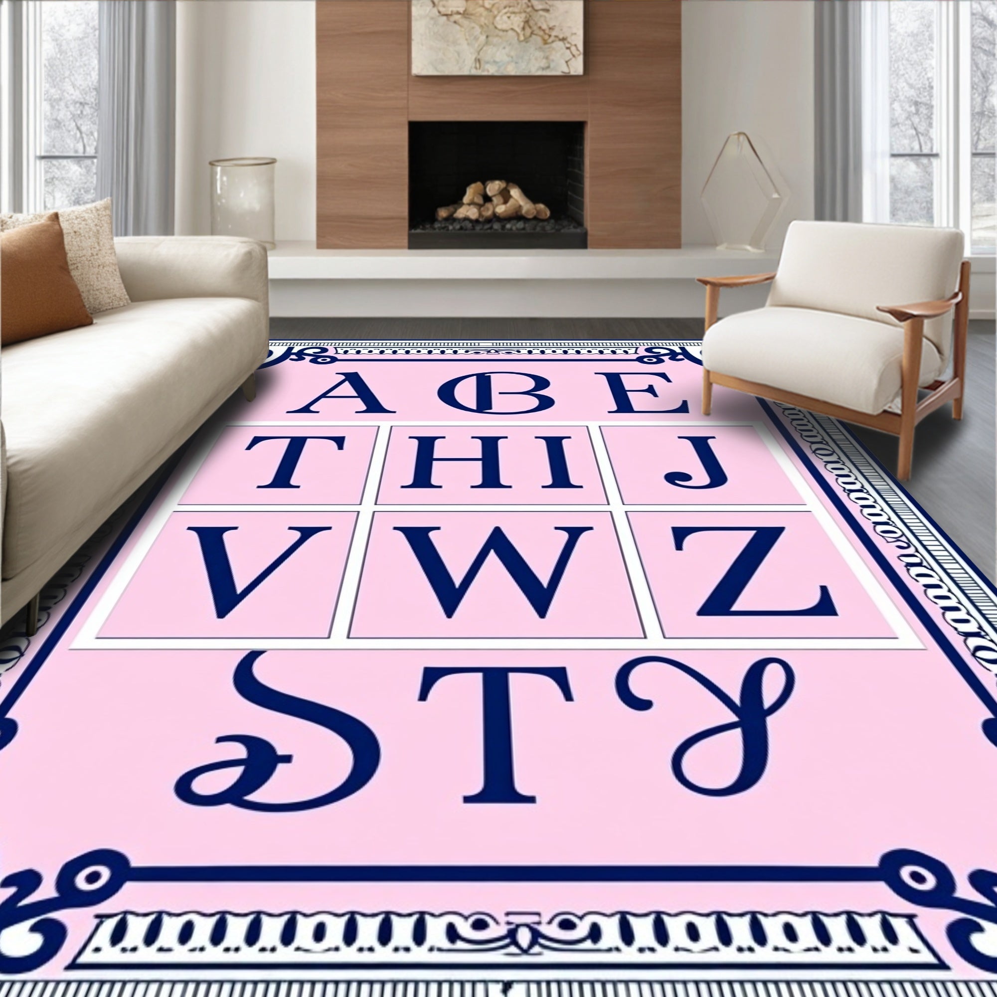 Pink Alphabet Blocks Vintage Frame Rug