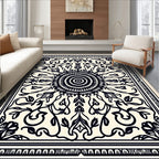 Black and Cream Floral Mandala Rug