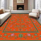 Vibrant Orange Floral Vine Medallion Rug