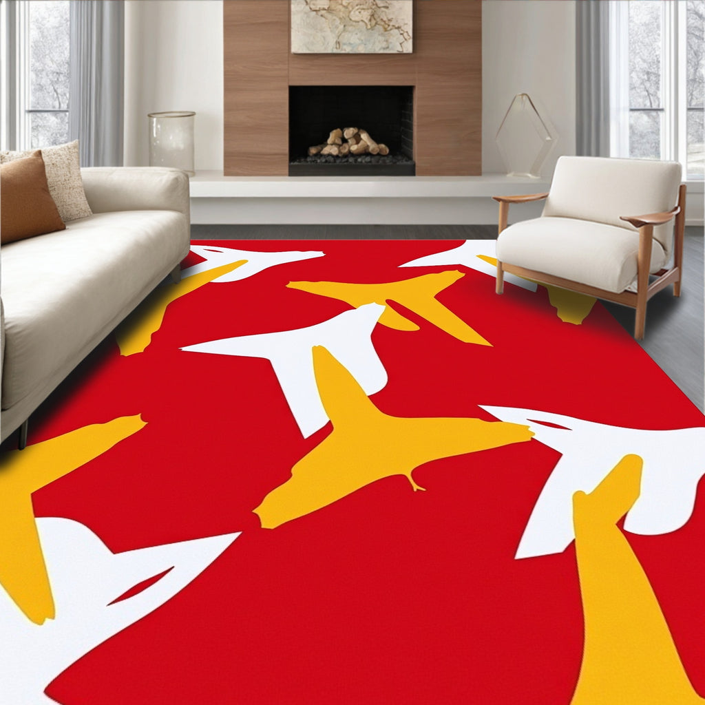 Bold Flying Birds Red White Yellow Rug