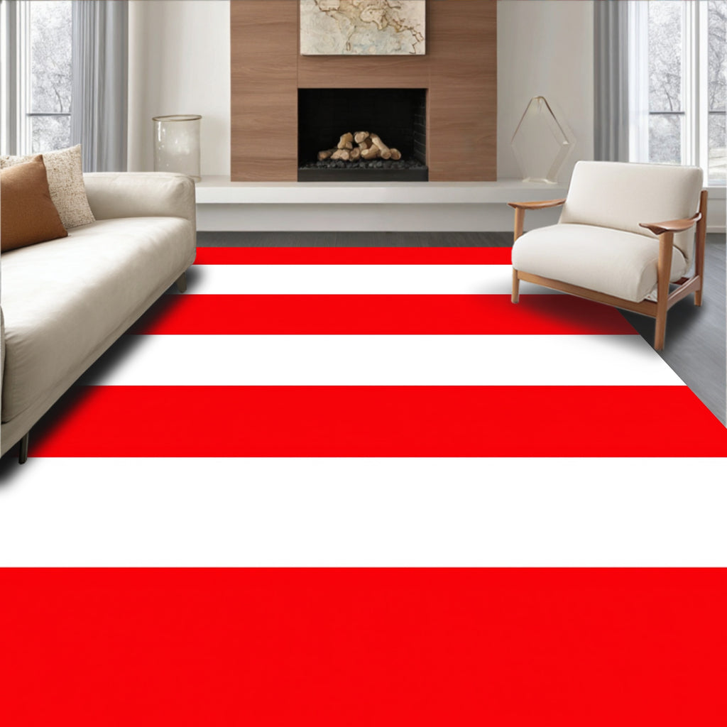 Bold Red White Horizontal Stripe Rug