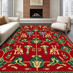 Red African Elephant Giraffe Fauna Rug