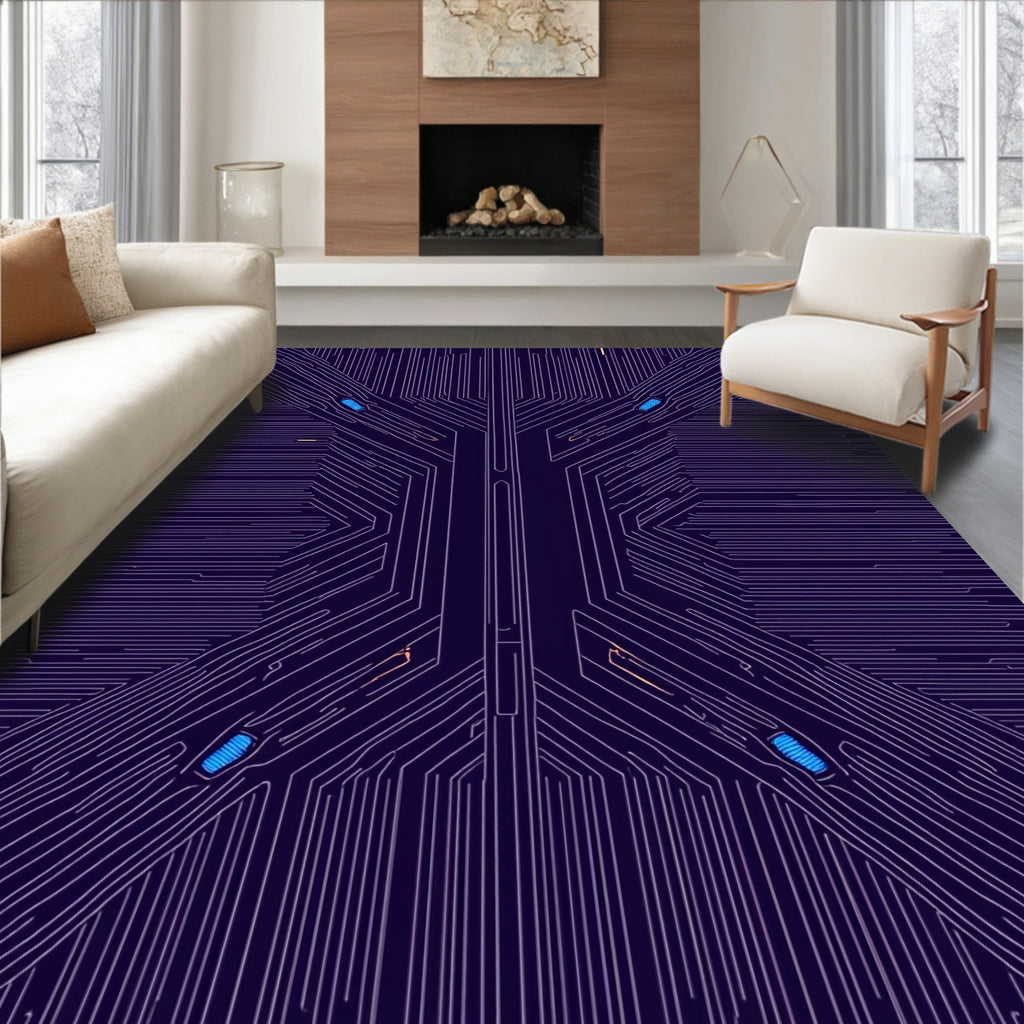 Deep Blue Circuit Board Lines Rug