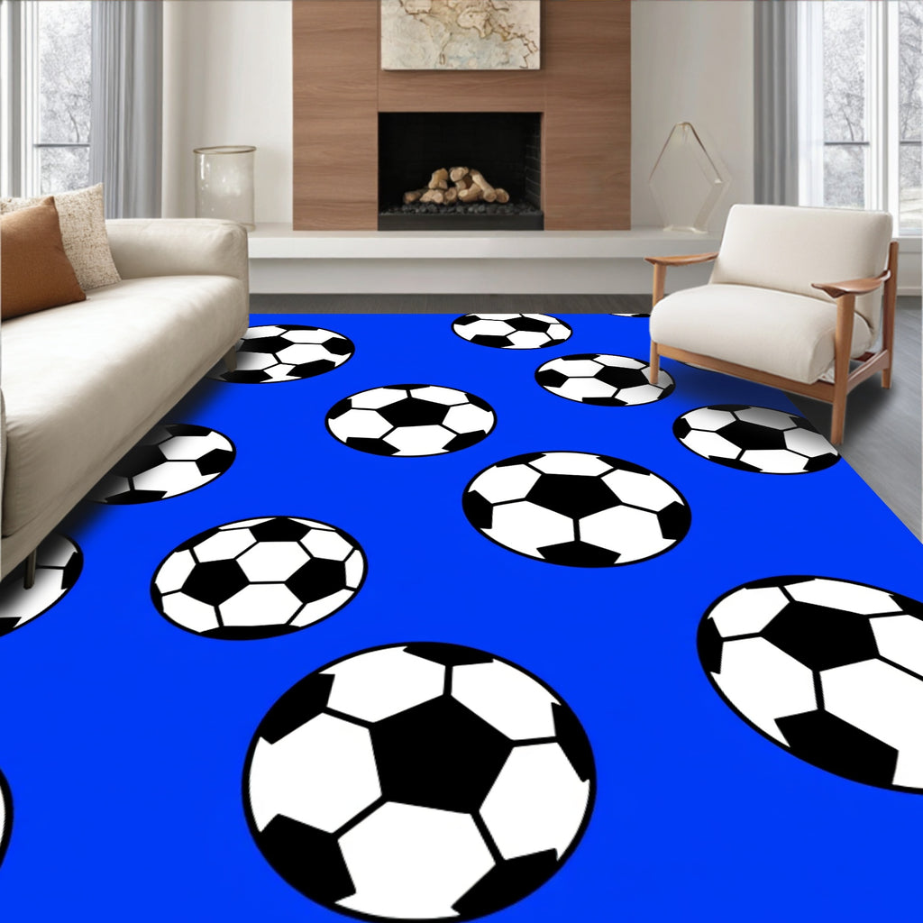 Bold Blue Soccer Balls Scatter Rug
