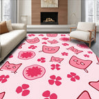 Pink Kawaii Cats And Flowers Rug