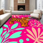 Vibrant Pink Tiger Floral Jungle Rug