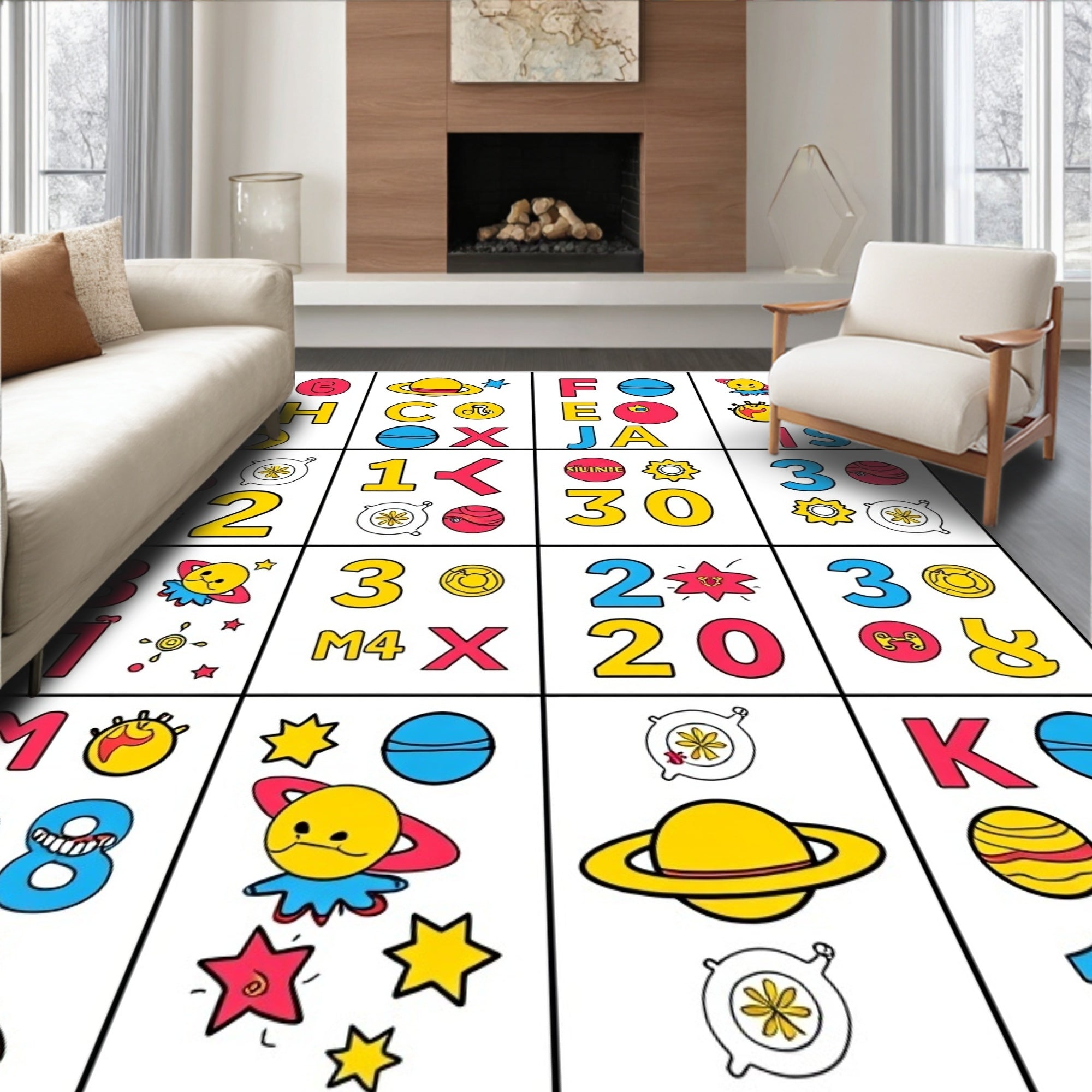 Whimsical Space Alphabet Number Design Rug
