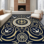 Nautical Navy Gold Anchor Compass Rose Rug
