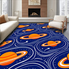 Orange Ringed Planets Swirling Galaxy Rug