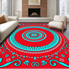 Crimson Red Turquoise Medallion Mandala Rug
