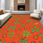 Vibrant Orange Green Floral Vine Rug