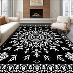 Black White Radial Starburst Border Rug
