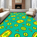Golden Dollar Bills Coins Teal Rug
