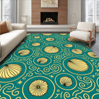 Teal Yellow Fan Medallion Swirl Rug