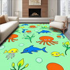 Playful Marine Life Dolphin Octopus Fish Rug