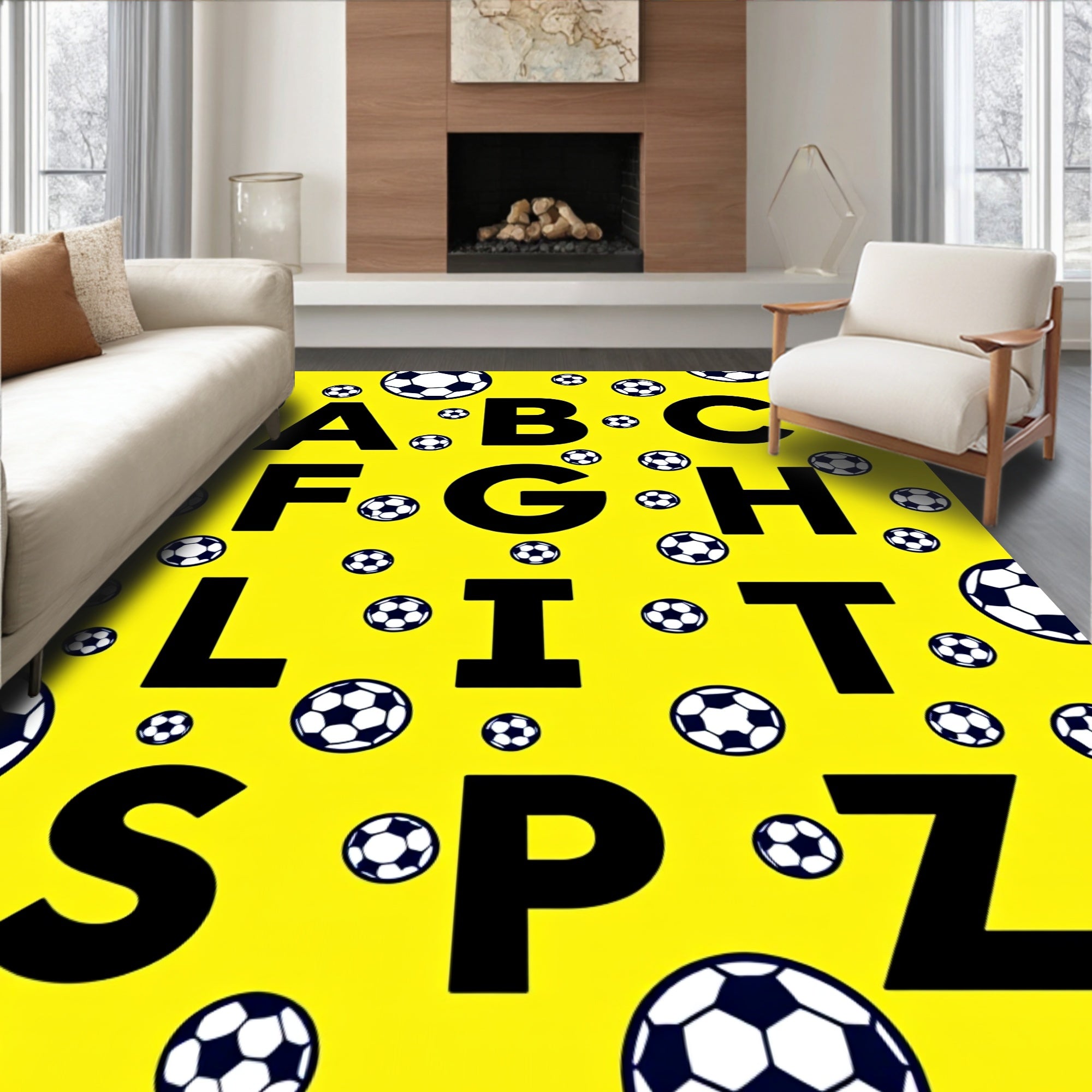 Alphabet Sports Balls Yellow Rug