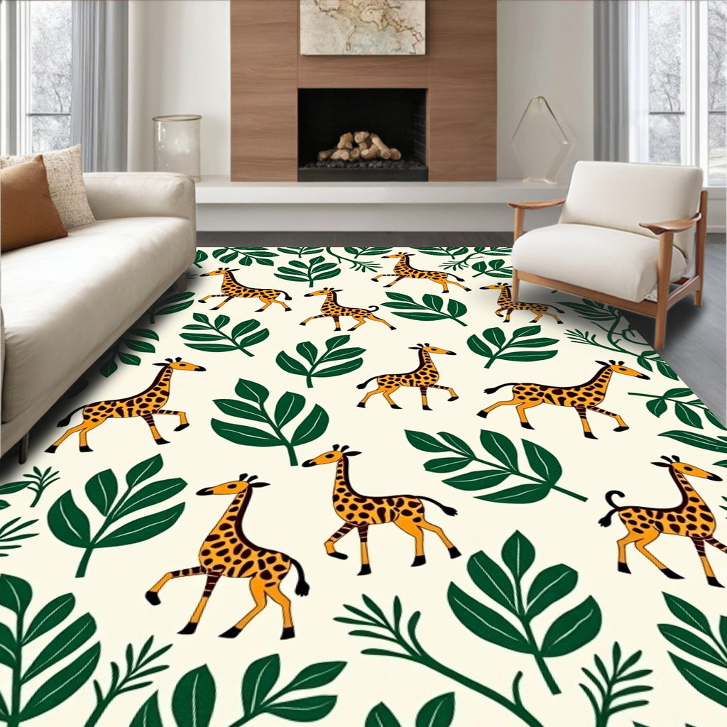 Whimsical Giraffe Jungle Leaf Ensemble Rug