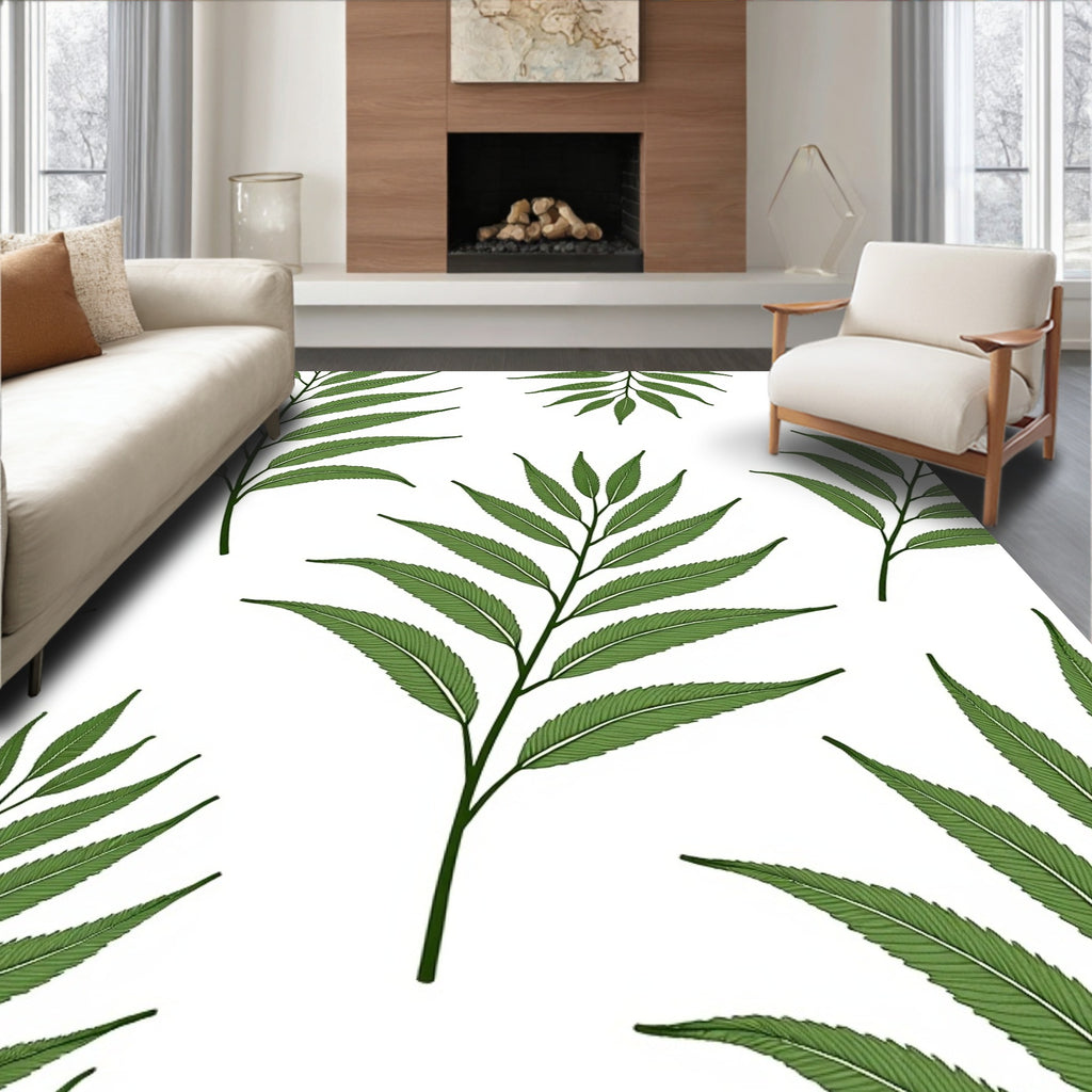 Green Fern Frond Leaf Botanical Rug