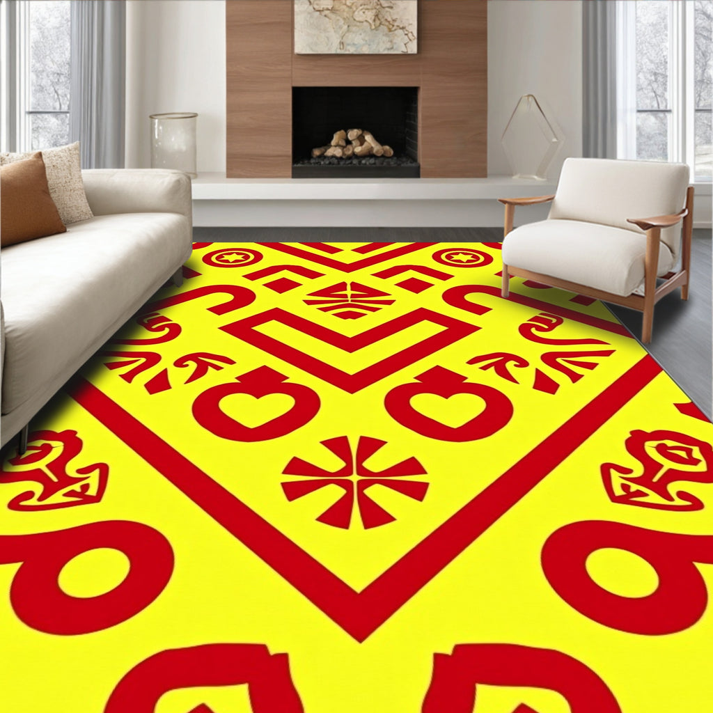 Bright Yellow Red Abstract Geometric Hearts Rug