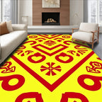 Bright Yellow Red Abstract Geometric Hearts Rug
