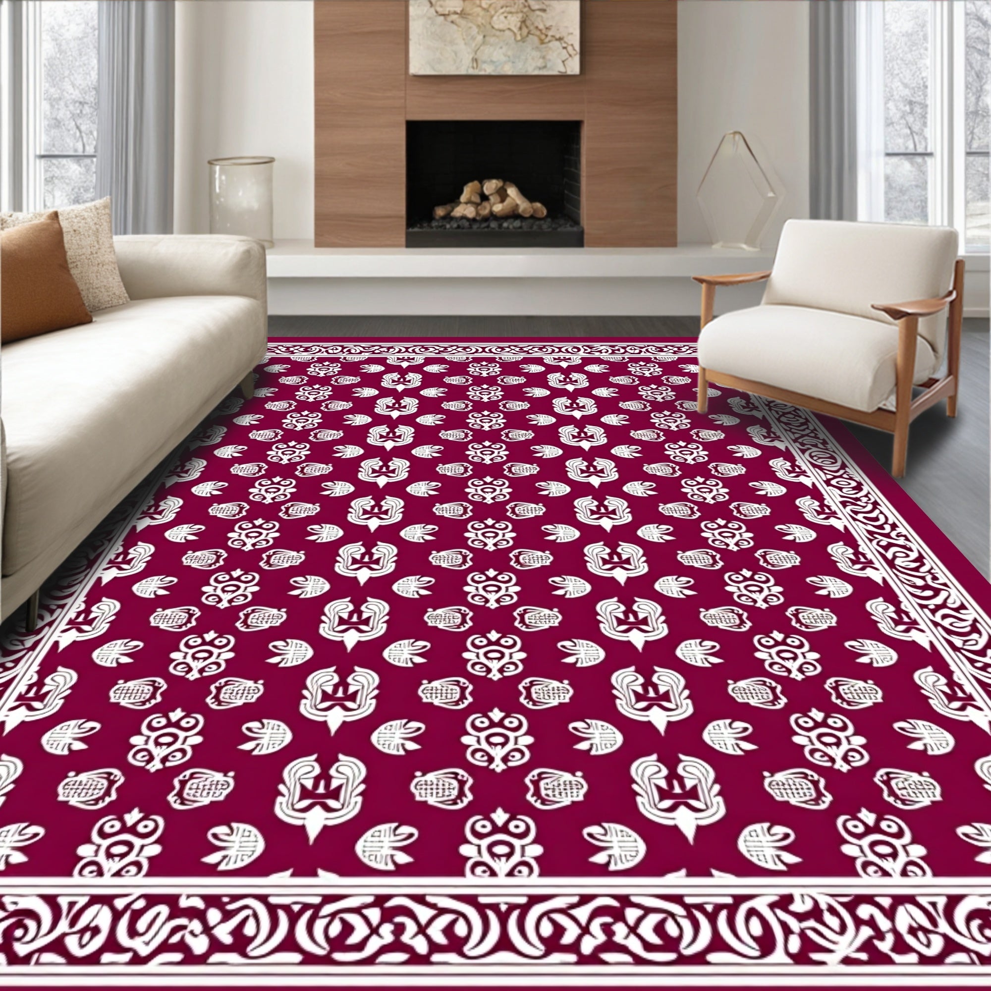 Crimson White Ornamental Medallion Rug