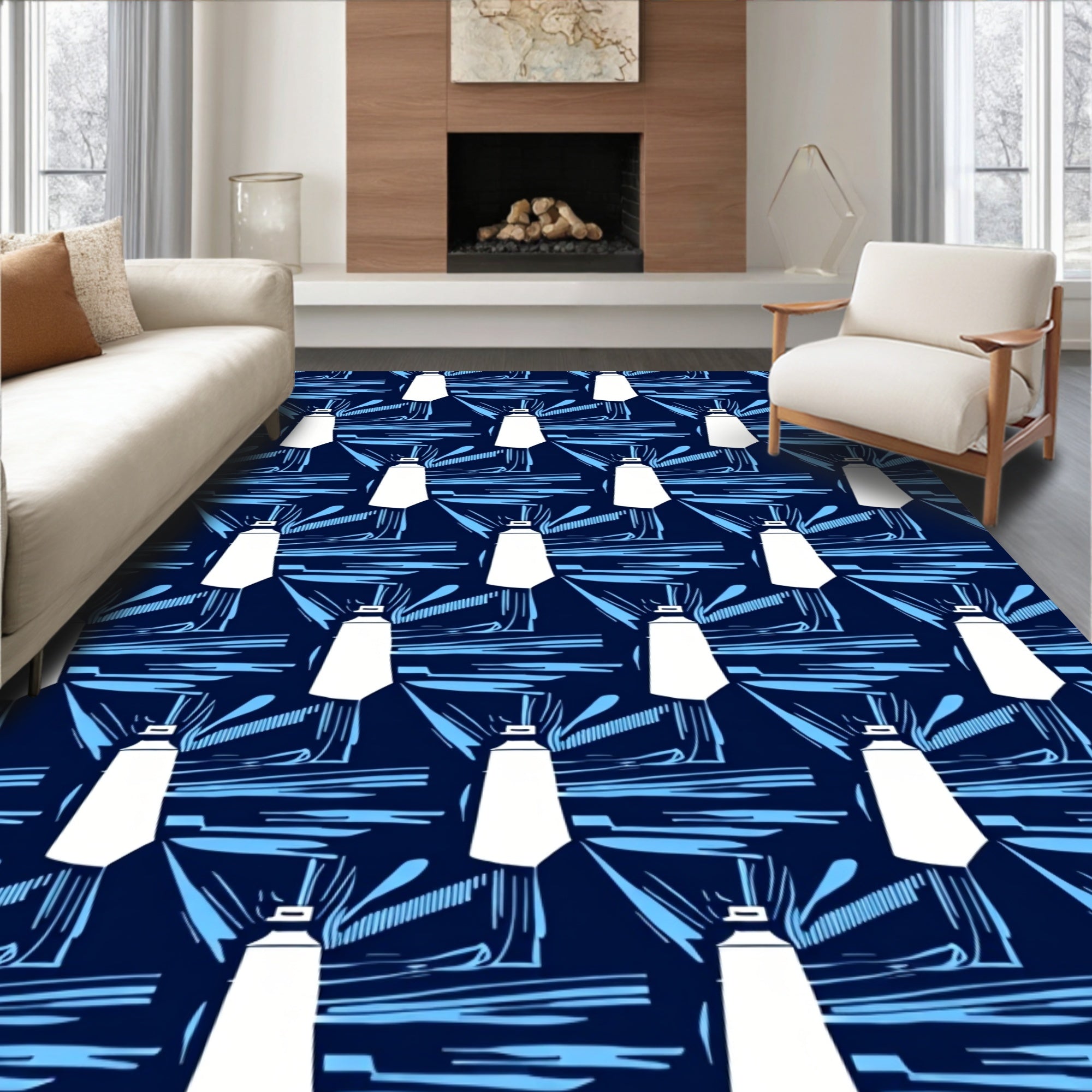 Deep Blue White Paint Tube Radiance Rug