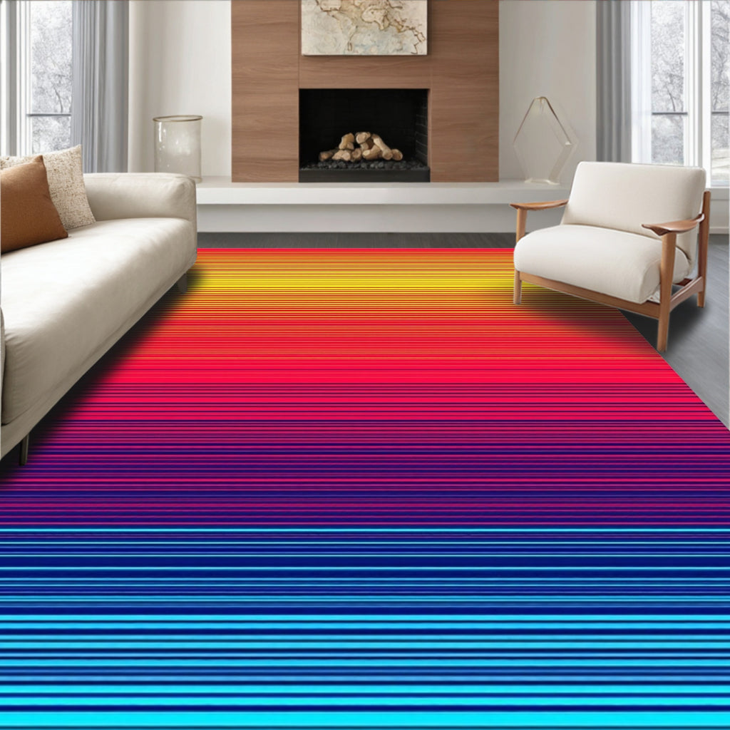 Vibrant Sunset Gradient Striped Abstract Rug
