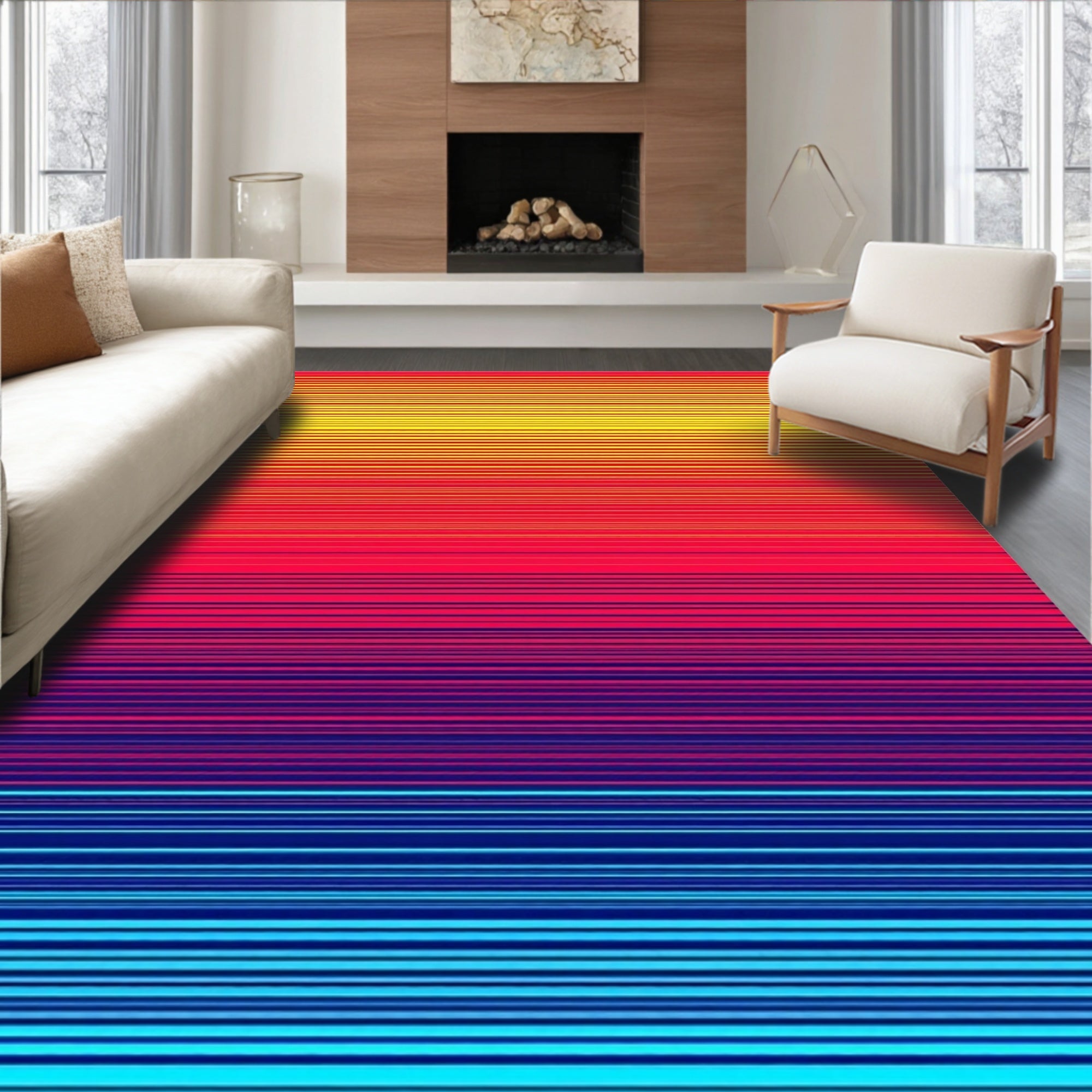 Vibrant Sunset Gradient Striped Abstract Rug