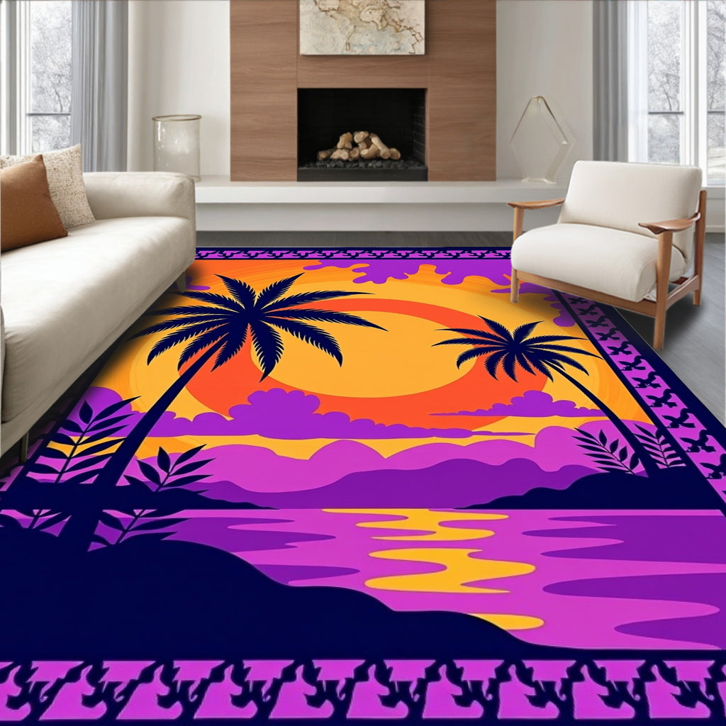 Vibrant Sunset Palms Coastal Serenity Rug
