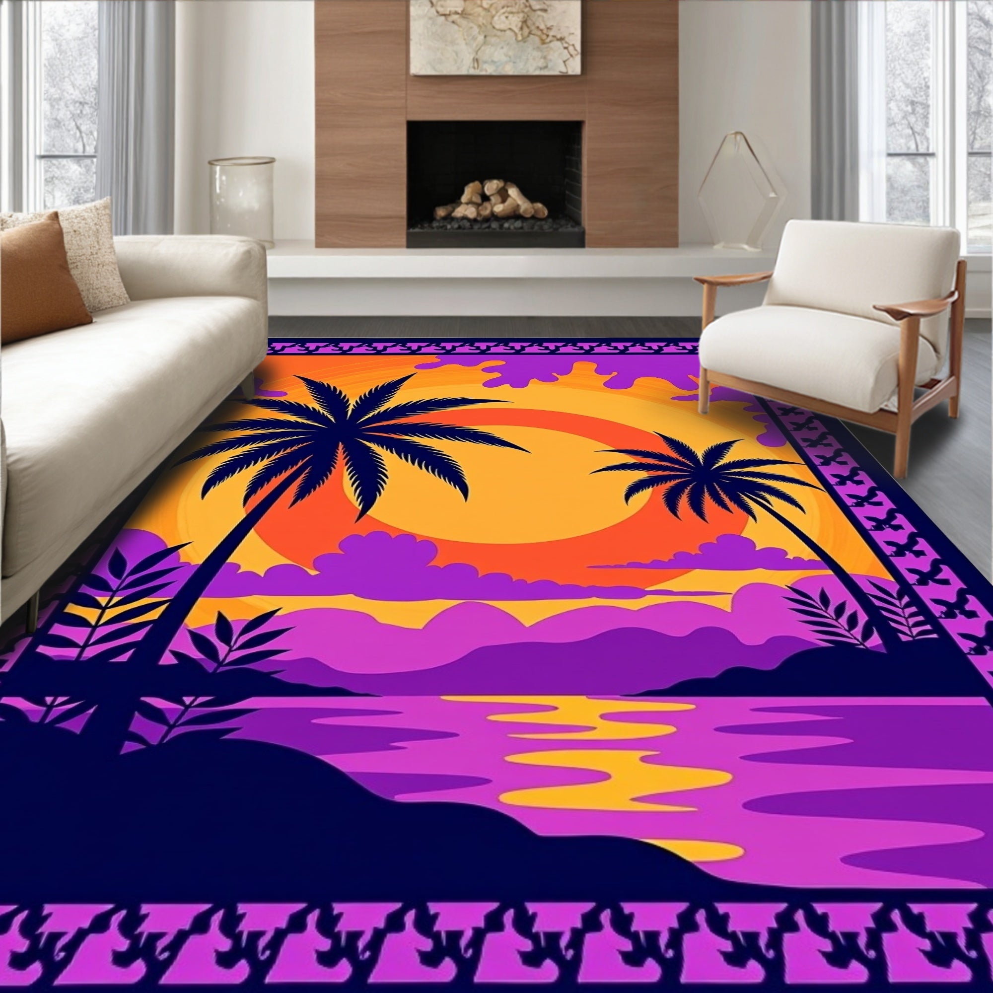 Vibrant Sunset Palms Coastal Serenity Rug