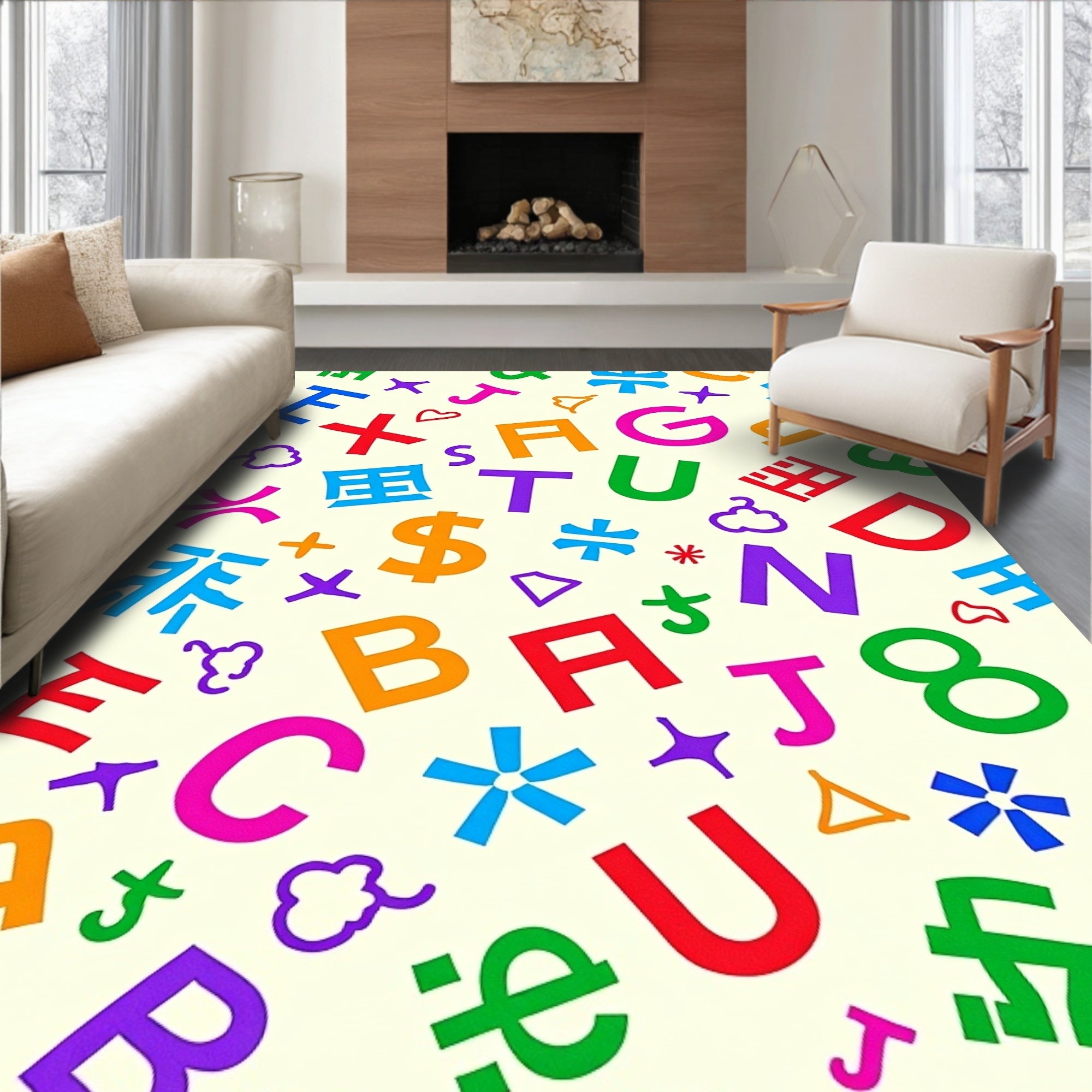 Alphabet Splash Multi Color Graphic Rug