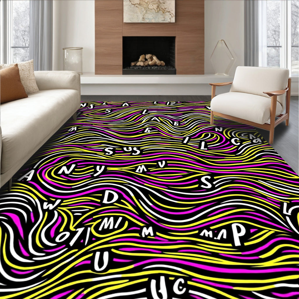 Bold Wavy Letter Abstract Rug