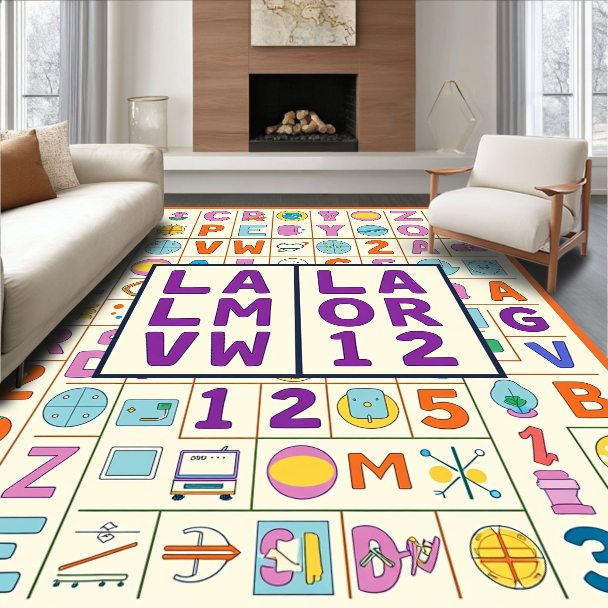 Retro Alphabet Grid Colorful Rug